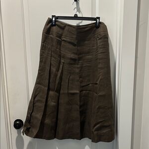 Talbots Brown and Gold Pleated A-Line Midi Skirt